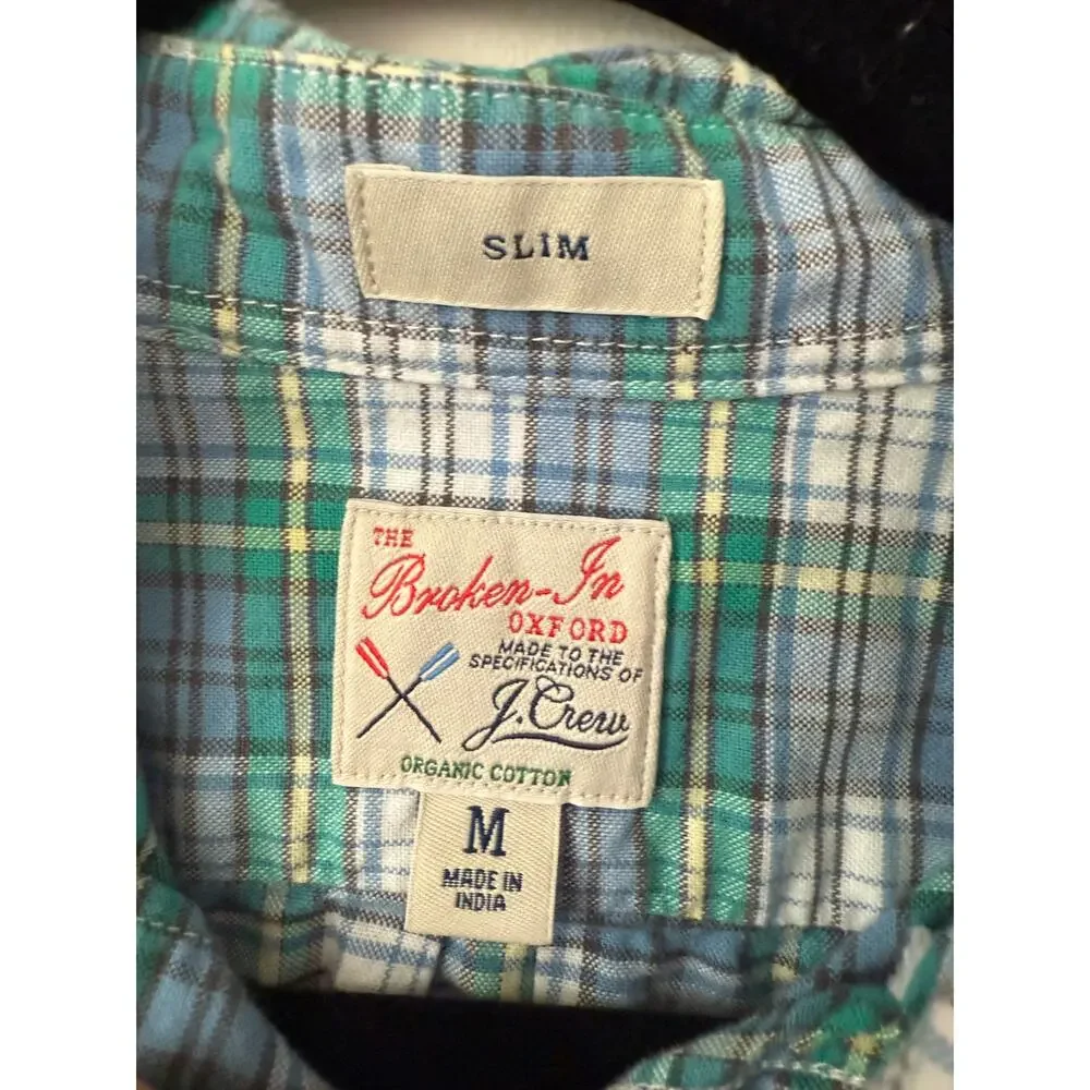 J Crew The Brooklyn In Oxford Blue Green Plaid Slim Button Down Medium Casual